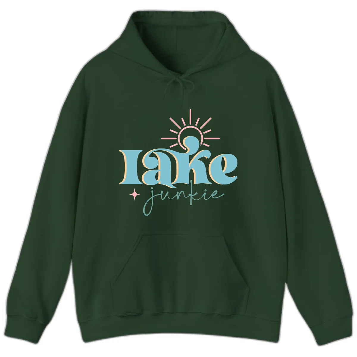 Lake Junkie Retro Typography Design Hoodie in Forest Green
