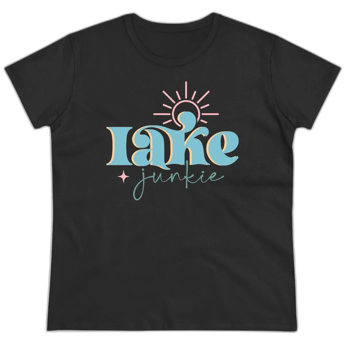 Lake Junkie Retro Typography Design Ladies Tee in Black