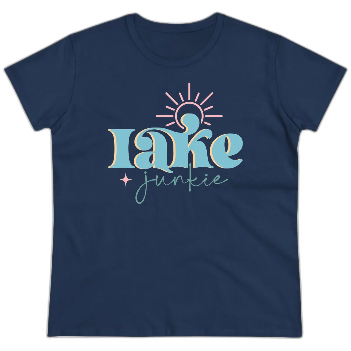 Lake Junkie Retro Typography Design Ladies Tee in Navy