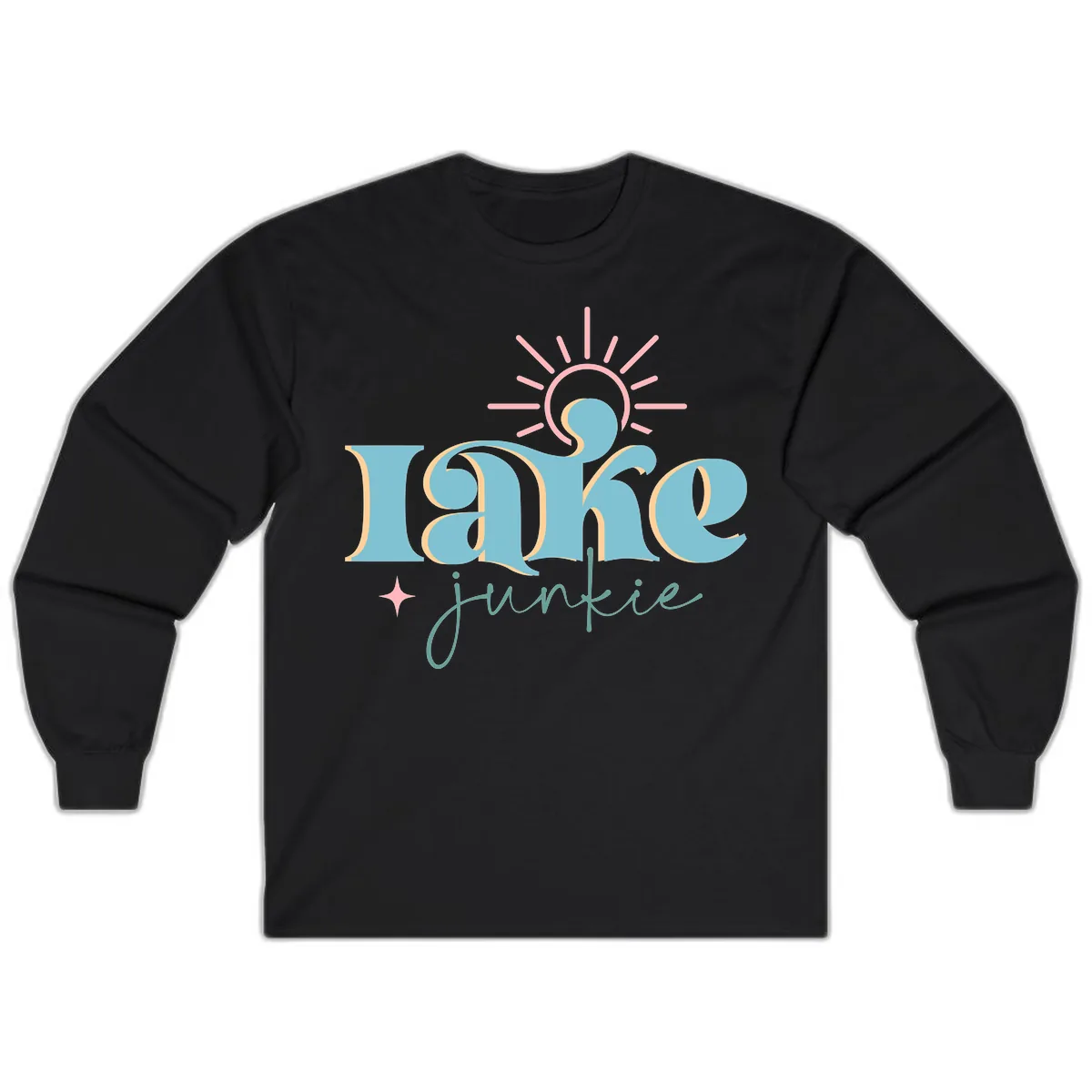 Lake Junkie Retro Typography Design Long Sleeve in Black