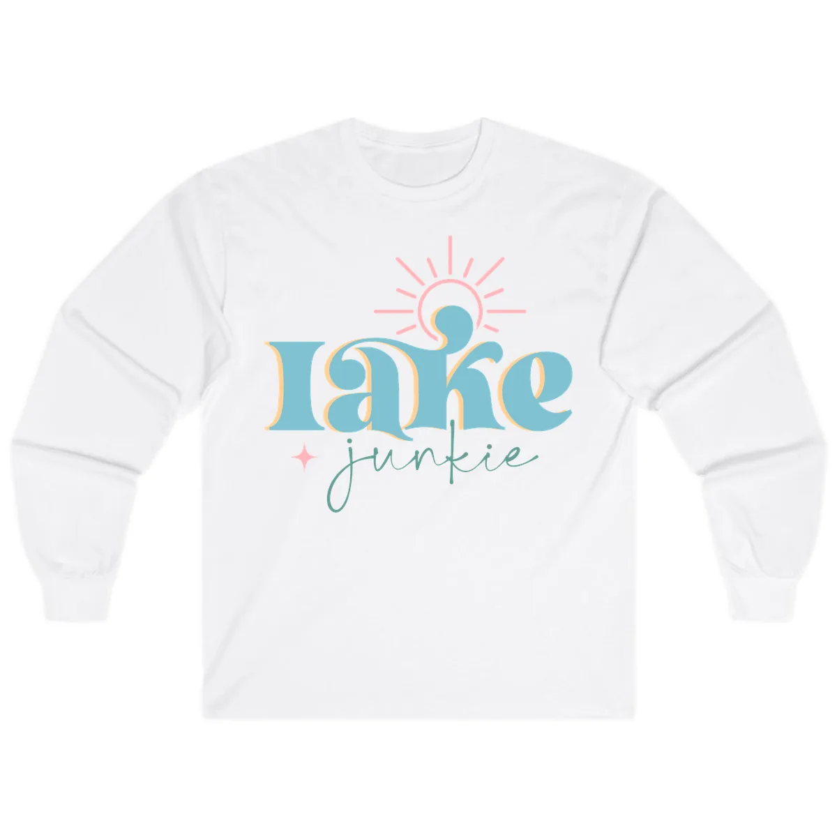 Lake Junkie Retro Typography Design Long Sleeve in White
