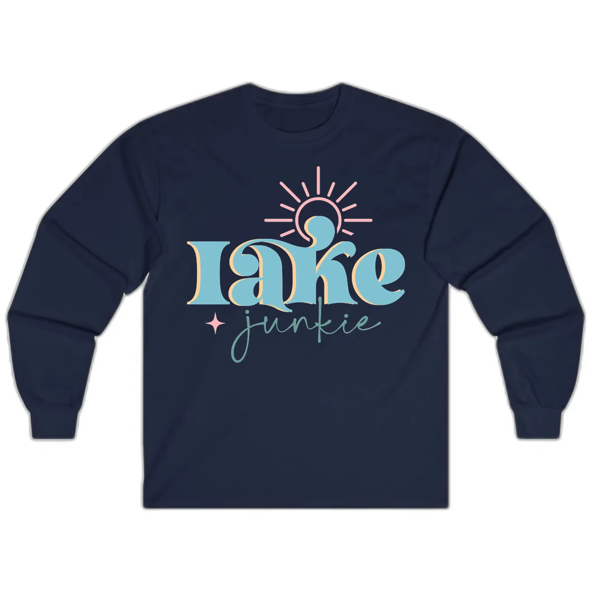 Lake Junkie Retro Typography Design Long Sleeve in Navy