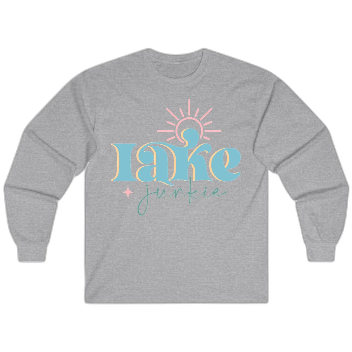 Lake Junkie Retro Typography Design Long Sleeve in Sport Grey