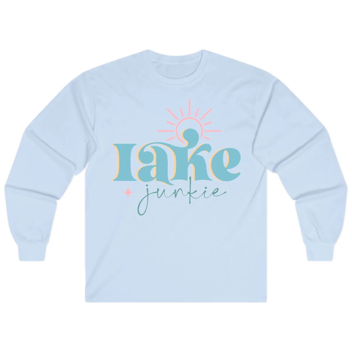 Lake Junkie Retro Typography Design Long Sleeve in Light Blue