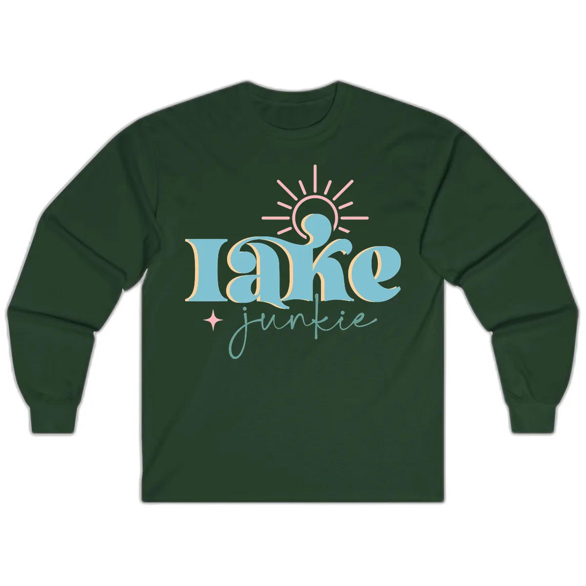 Lake Junkie Retro Typography Design Long Sleeve in Forest Green