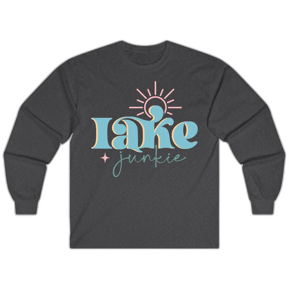 Lake Junkie Retro Typography Design Long Sleeve in Dark Heather