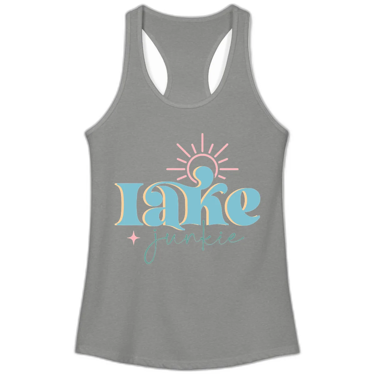 Lake Junkie Retro Typography Design Ladies Tank in Heather Grey