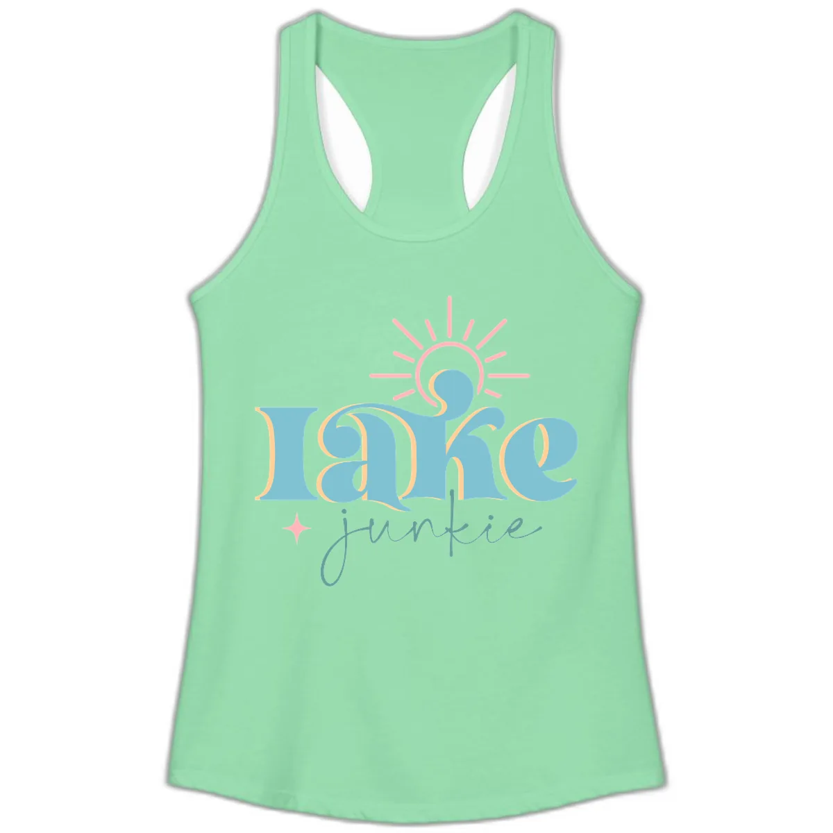 Lake Junkie Retro Typography Design Ladies Tank in Solid Mint