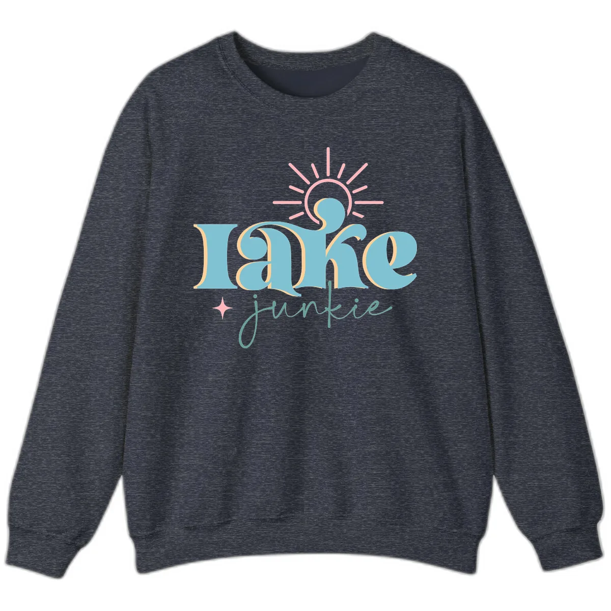 Lake Junkie Retro Typography Design Sweatshirt in Heather Sport Dark Navy