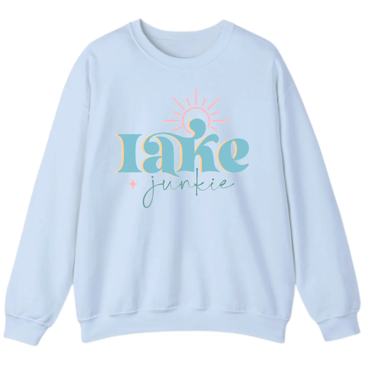 Lake Junkie Retro Typography Design Sweatshirt in Light Blue