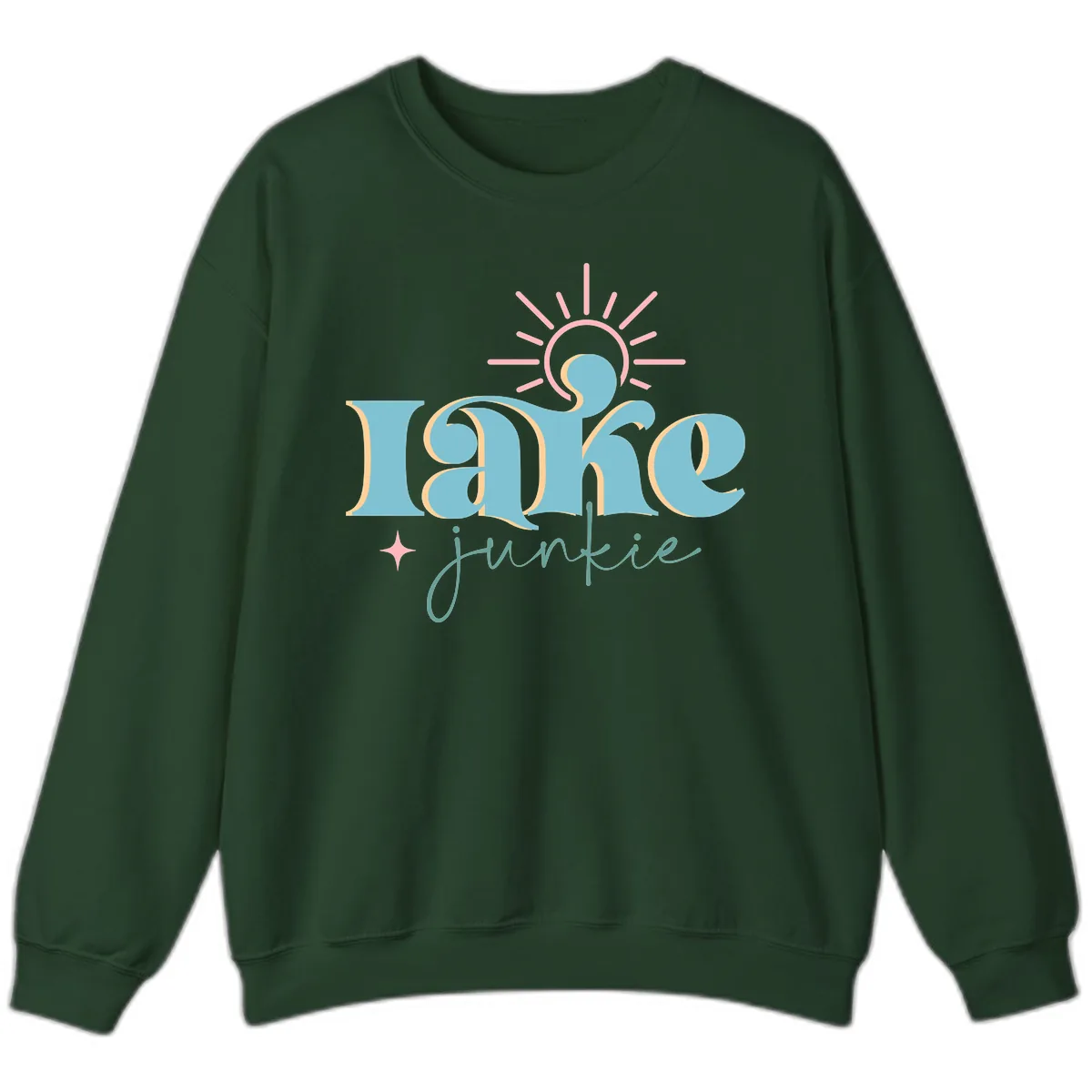 Lake Junkie Retro Typography Design Sweatshirt in Forest Green