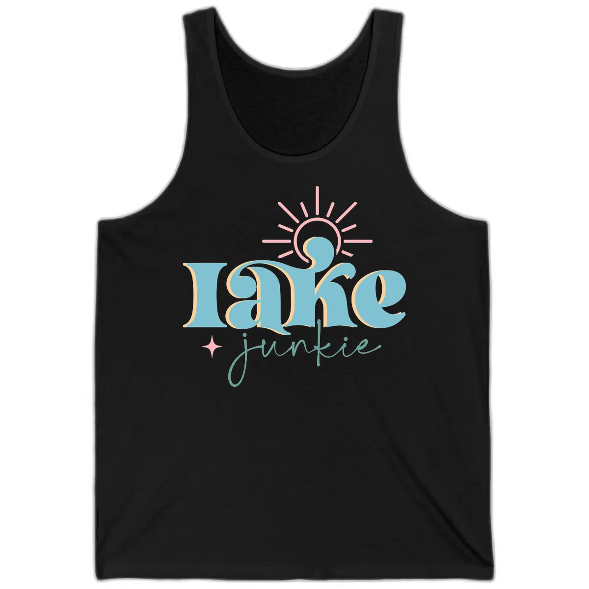 Lake Junkie Retro Typography Design Tank in Black