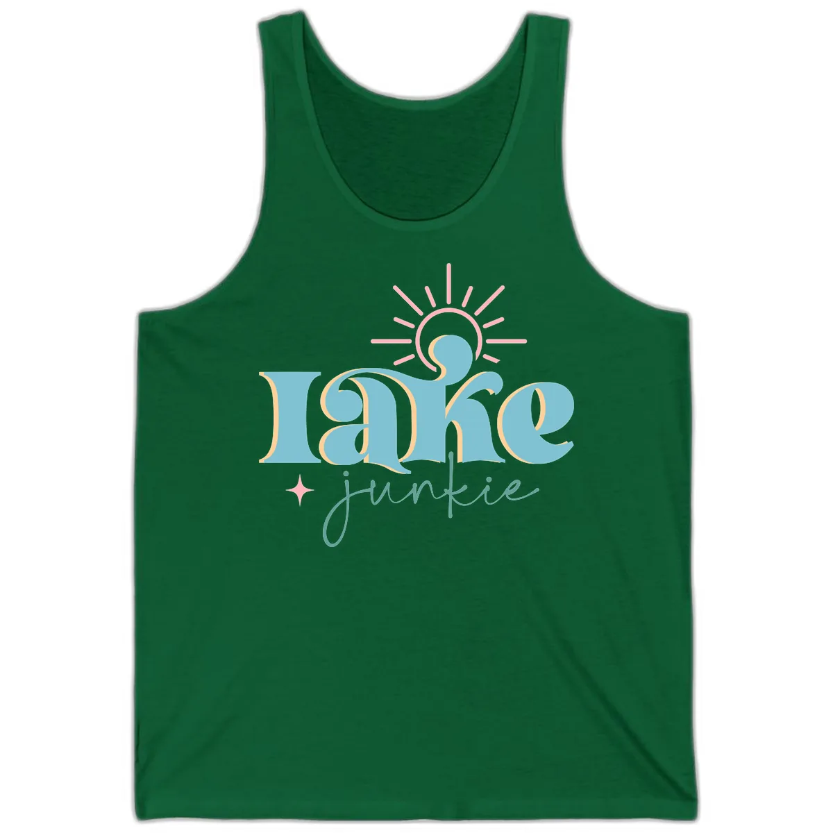 Lake Junkie Retro Typography Design Tank in Kelly