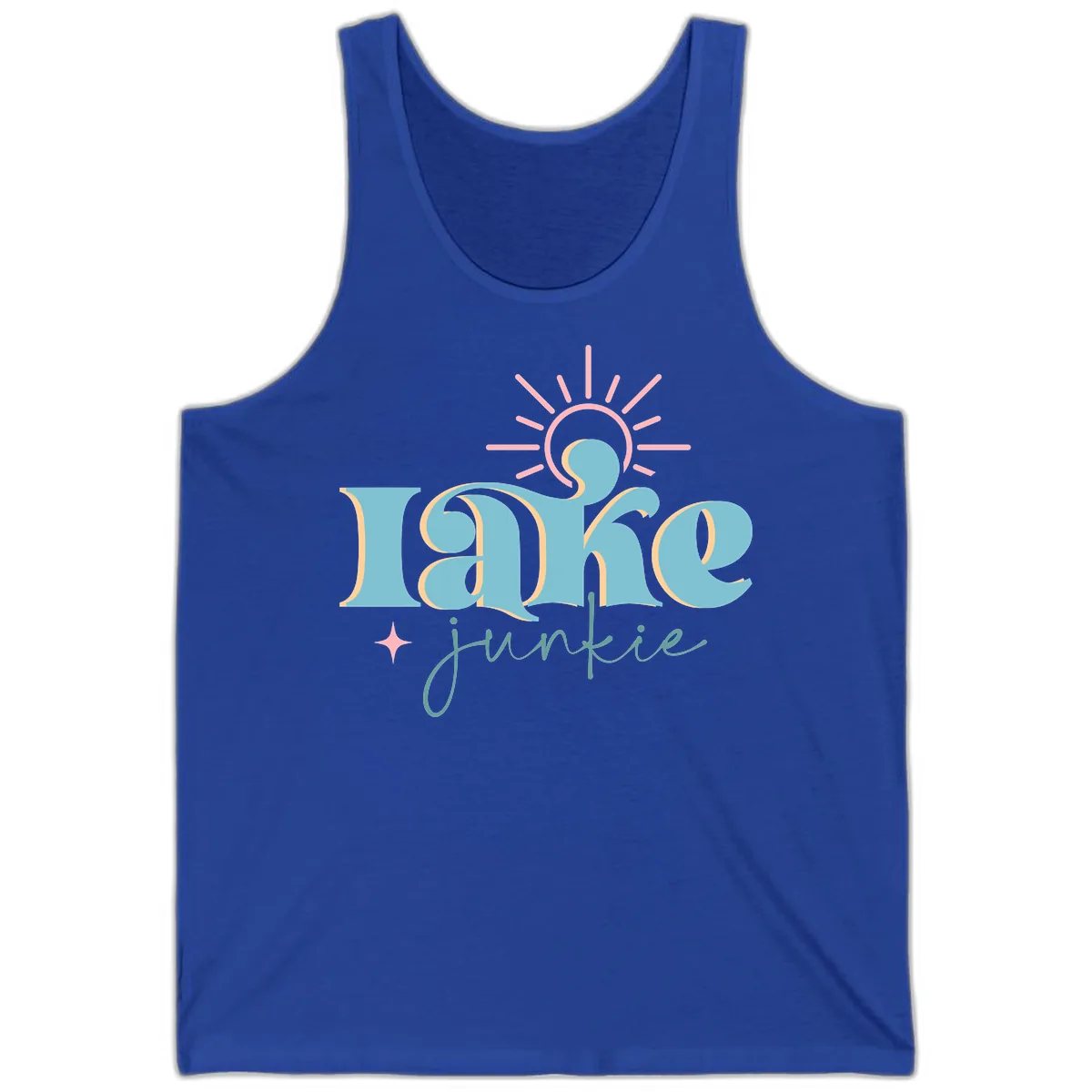 Lake Junkie Retro Typography Design Tank in True Royal