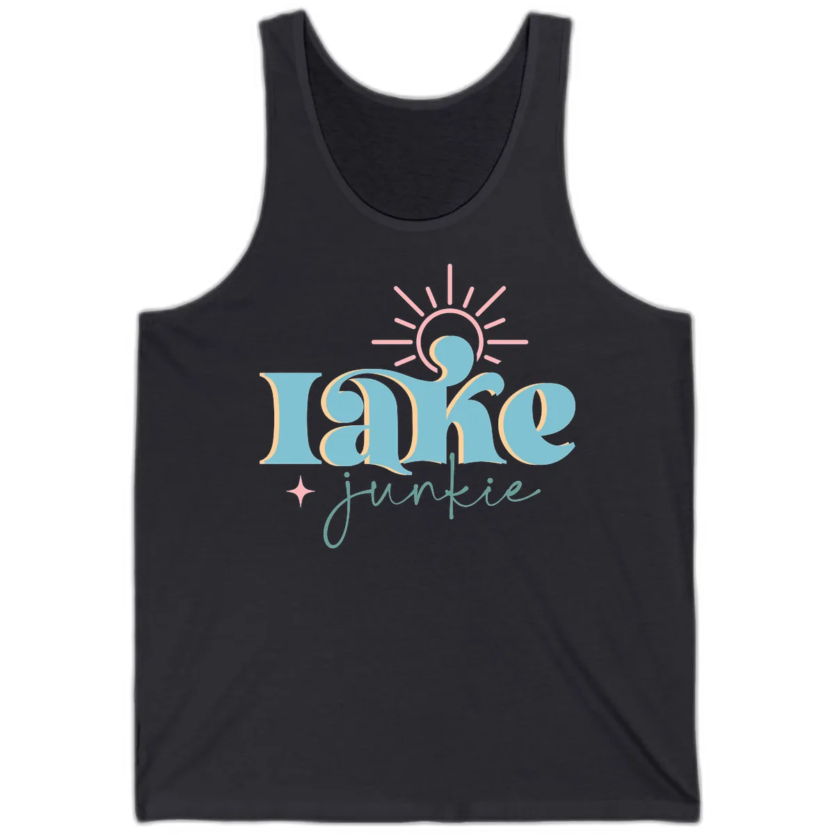 Lake Junkie Retro Typography Design Tank in Dark Grey