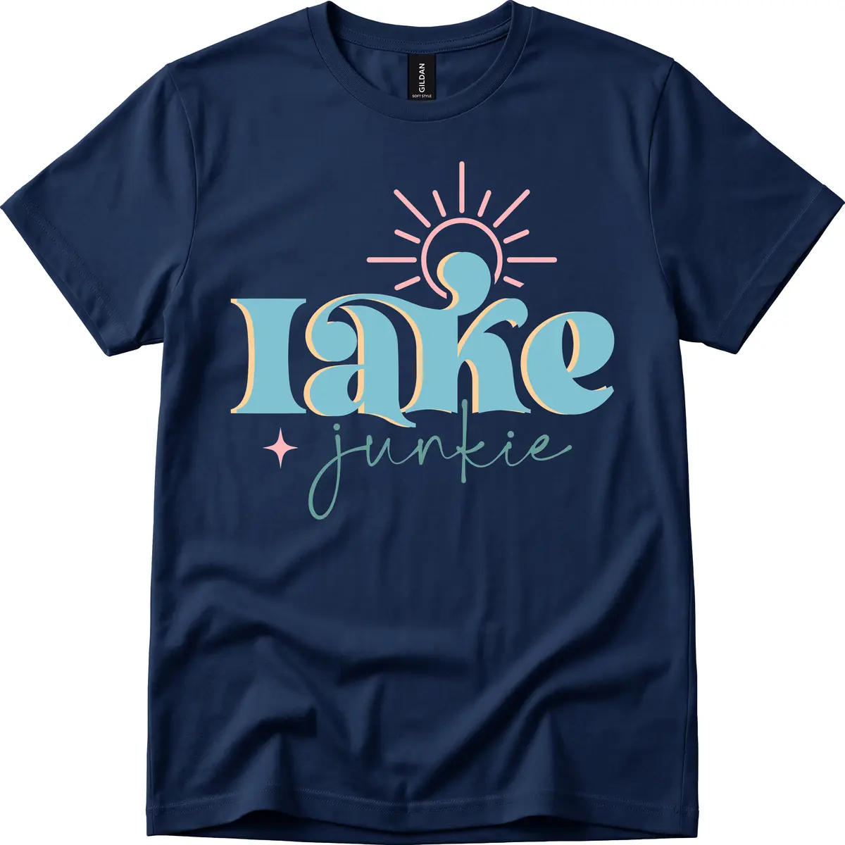Lake Junkie Retro Typography Design T-Shirt in Navy