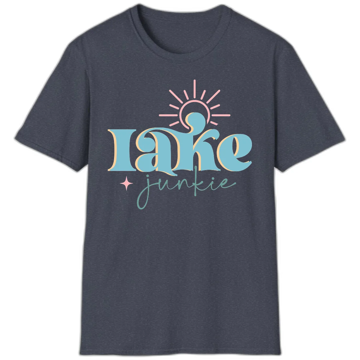 Lake Junkie Retro Typography Design T-Shirt in Heather Navy
