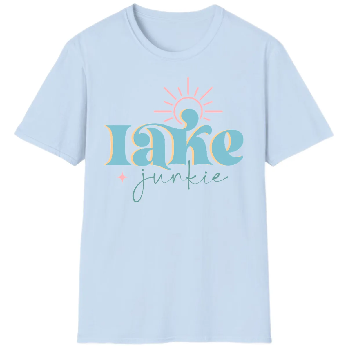 Lake Junkie Retro Typography Design T-Shirt in Light Blue