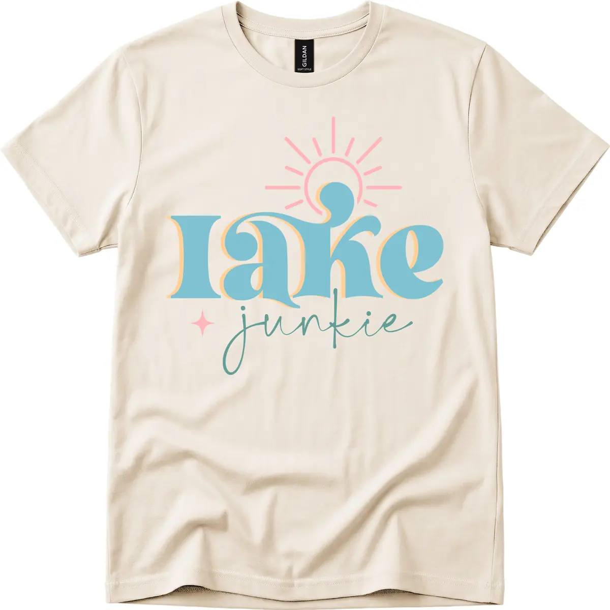 Lake Junkie Retro Typography Design T-Shirt in Natural