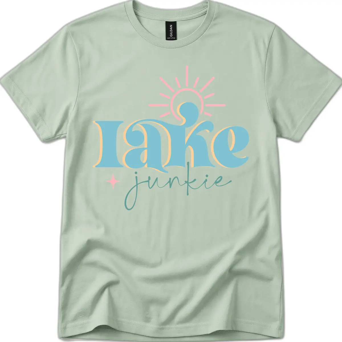 Lake Junkie Retro Typography Design T-Shirt in Sage