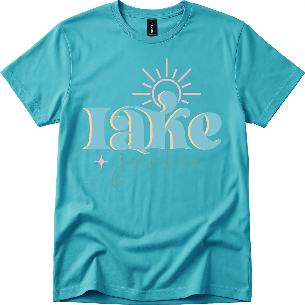 Lake Junkie Retro Typography Design T-Shirt in Tropical Blue