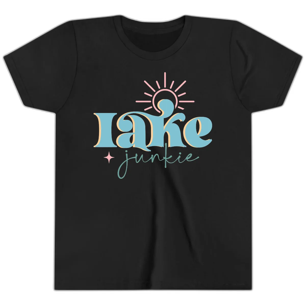 Lake Junkie Retro Typography Design Youth T-Shirt in Black