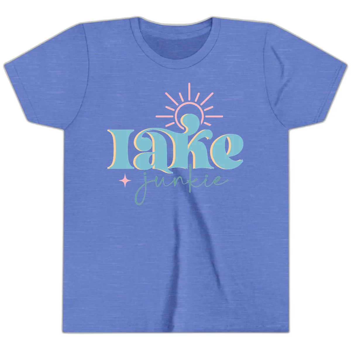 Lake Junkie Retro Typography Design Youth T-Shirt in Heather Columbia Blue