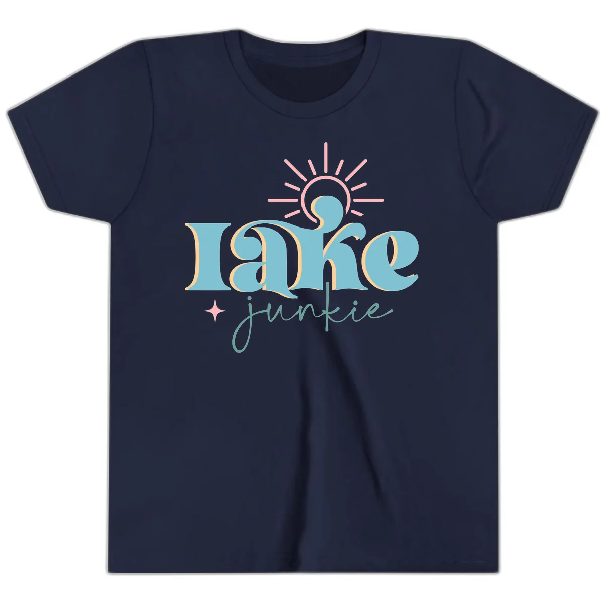 Lake Junkie Retro Typography Design Youth T-Shirt in Navy