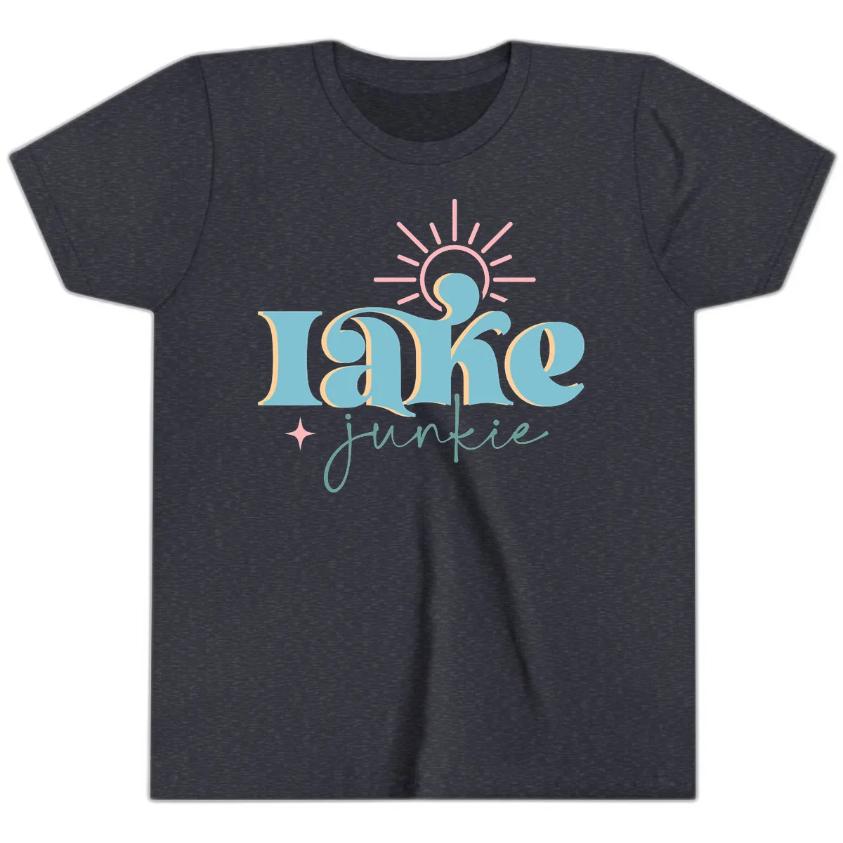 Lake Junkie Retro Typography Design Youth T-Shirt in Heather Navy