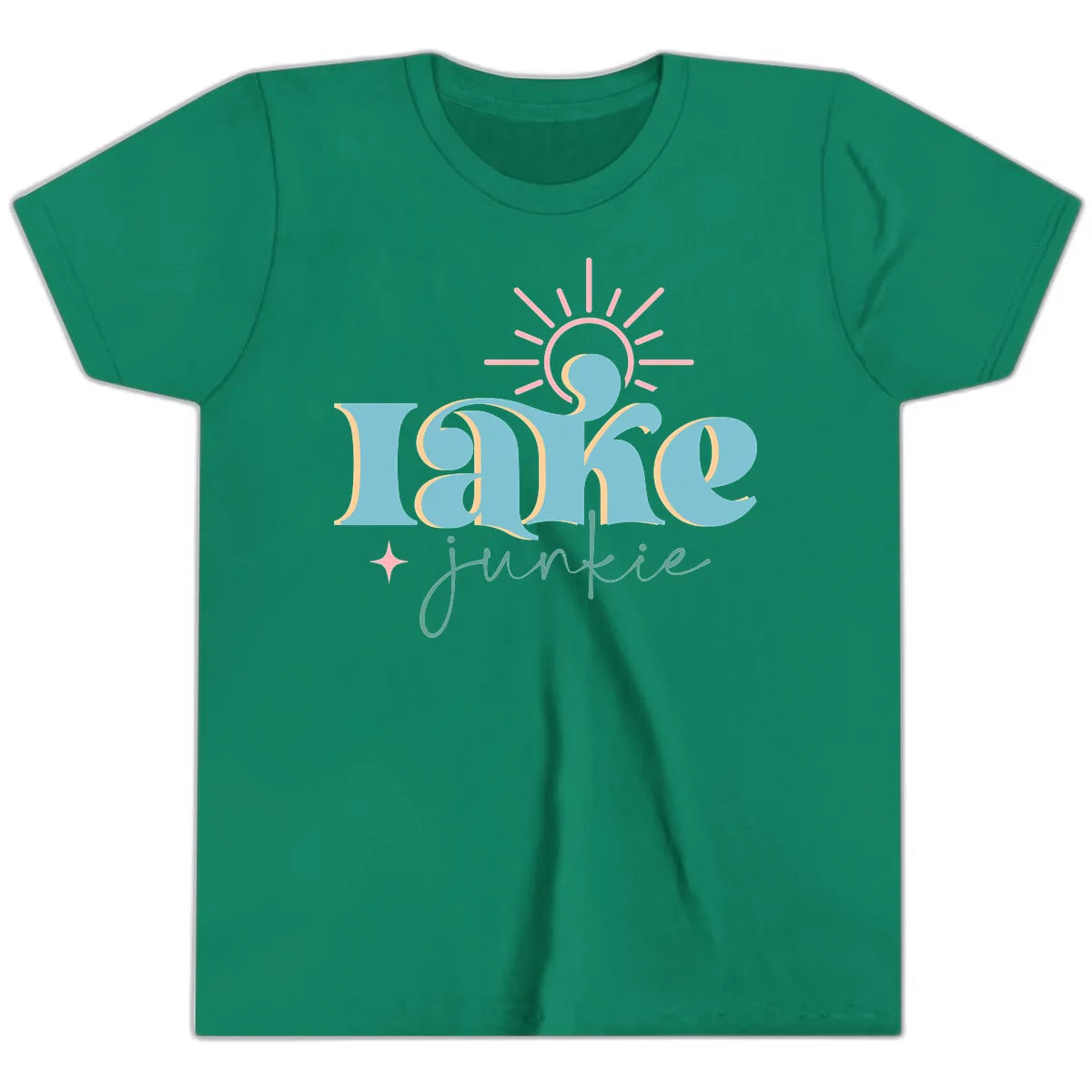 Lake Junkie Retro Typography Design Youth T-Shirt in Kelly