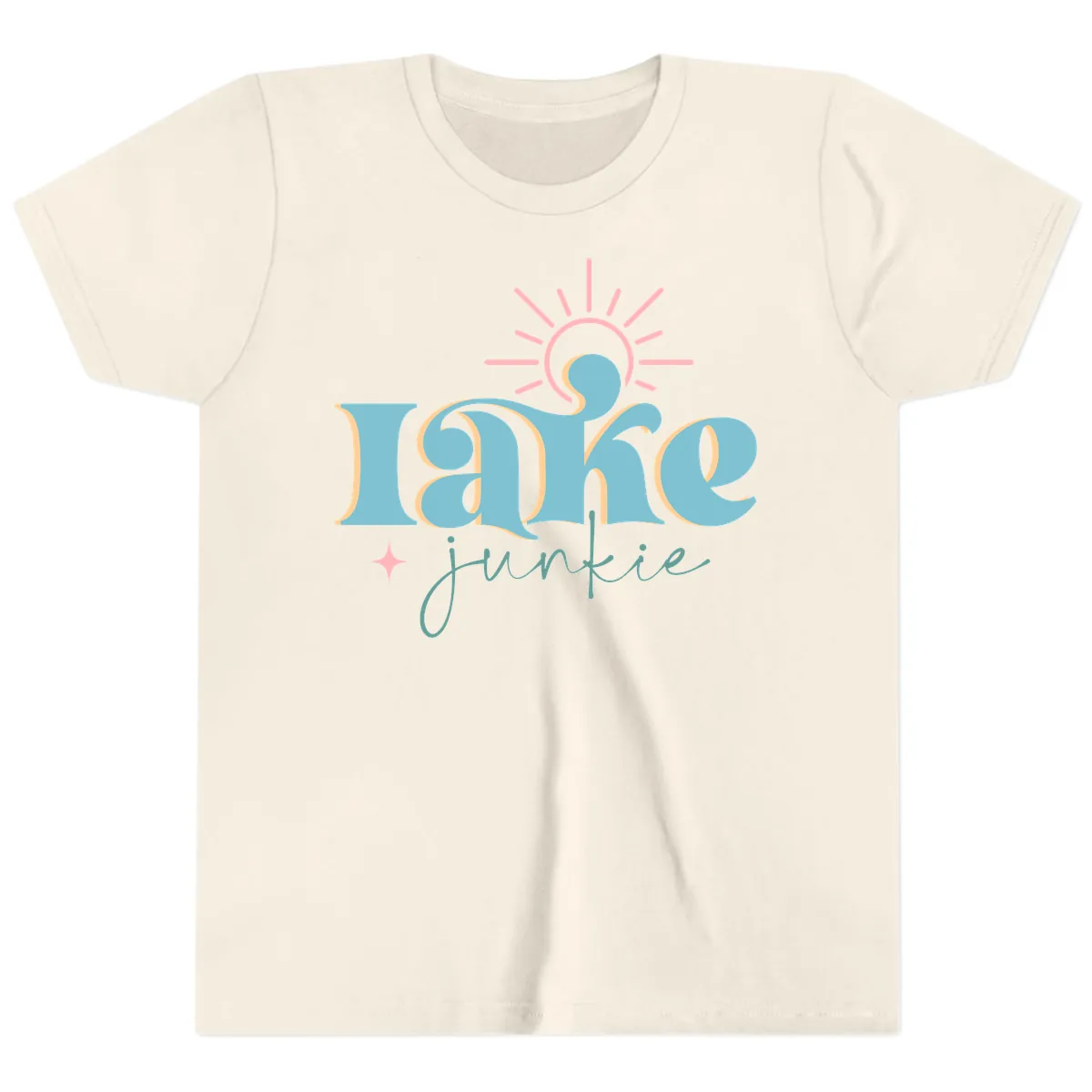 Lake Junkie Retro Typography Design Youth T-Shirt in Natural
