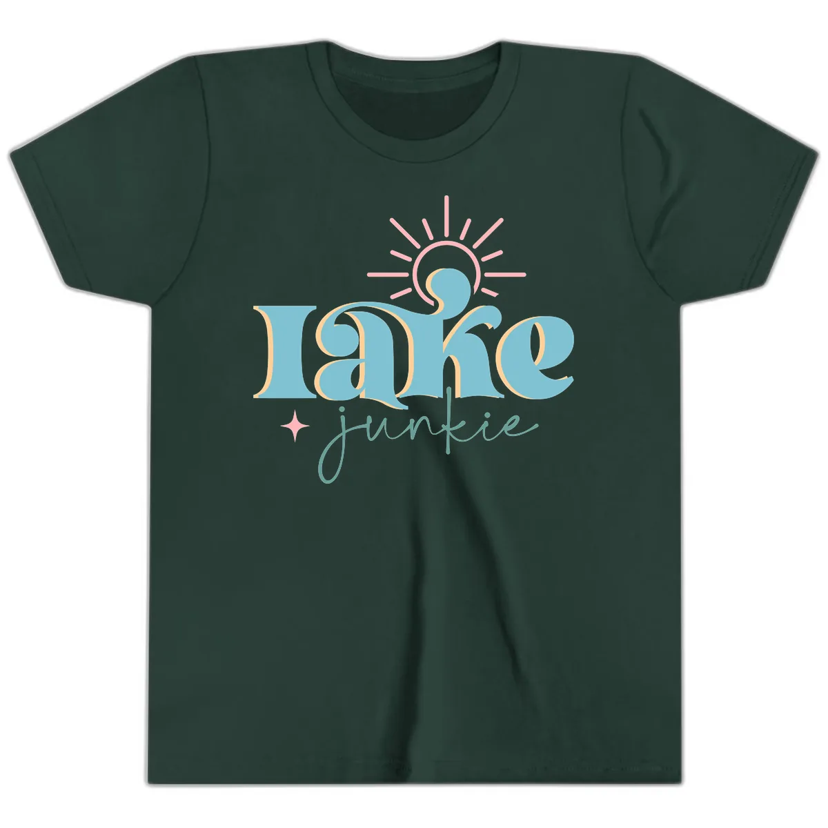 Lake Junkie Retro Typography Design Youth T-Shirt in Forest