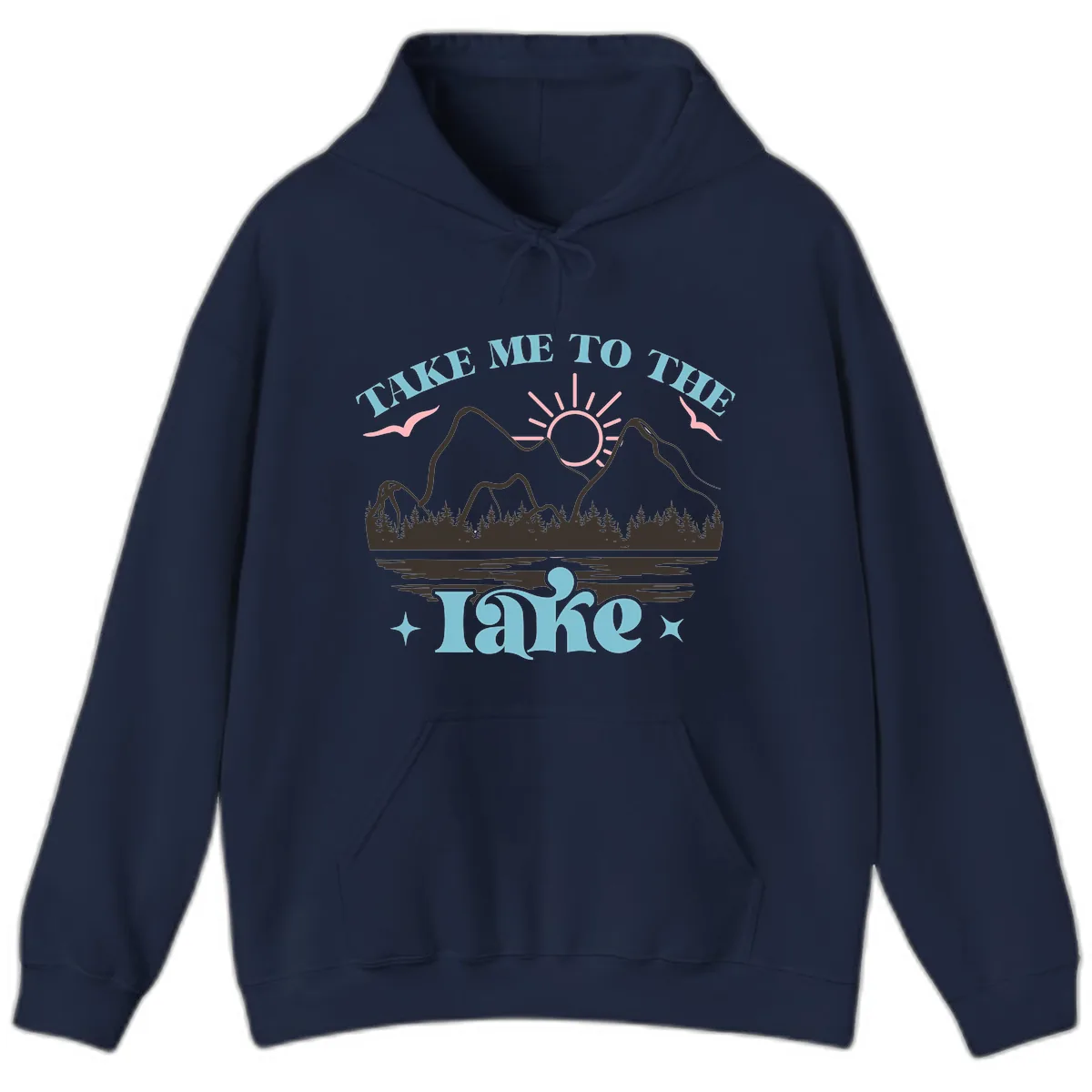 Take Me To The Lake Mountain Graphic Hoodie in Navy
