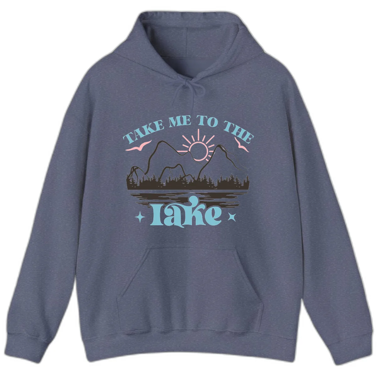 Take Me To The Lake Mountain Graphic Hoodie in Heather Navy