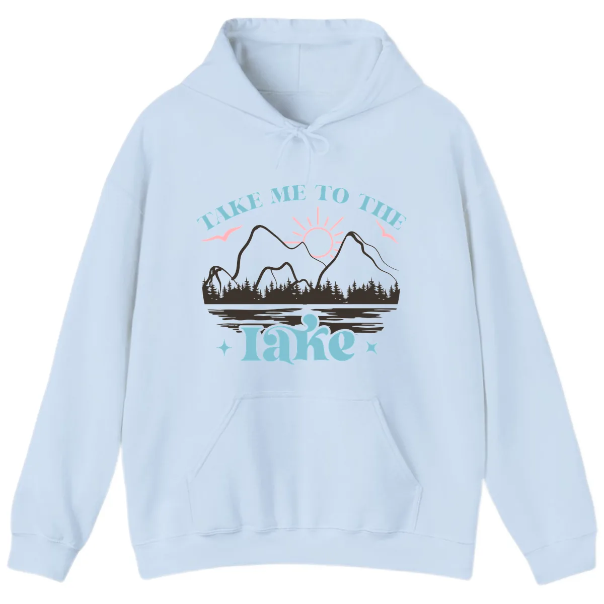 Take Me To The Lake Mountain Graphic Hoodie in Light Blue