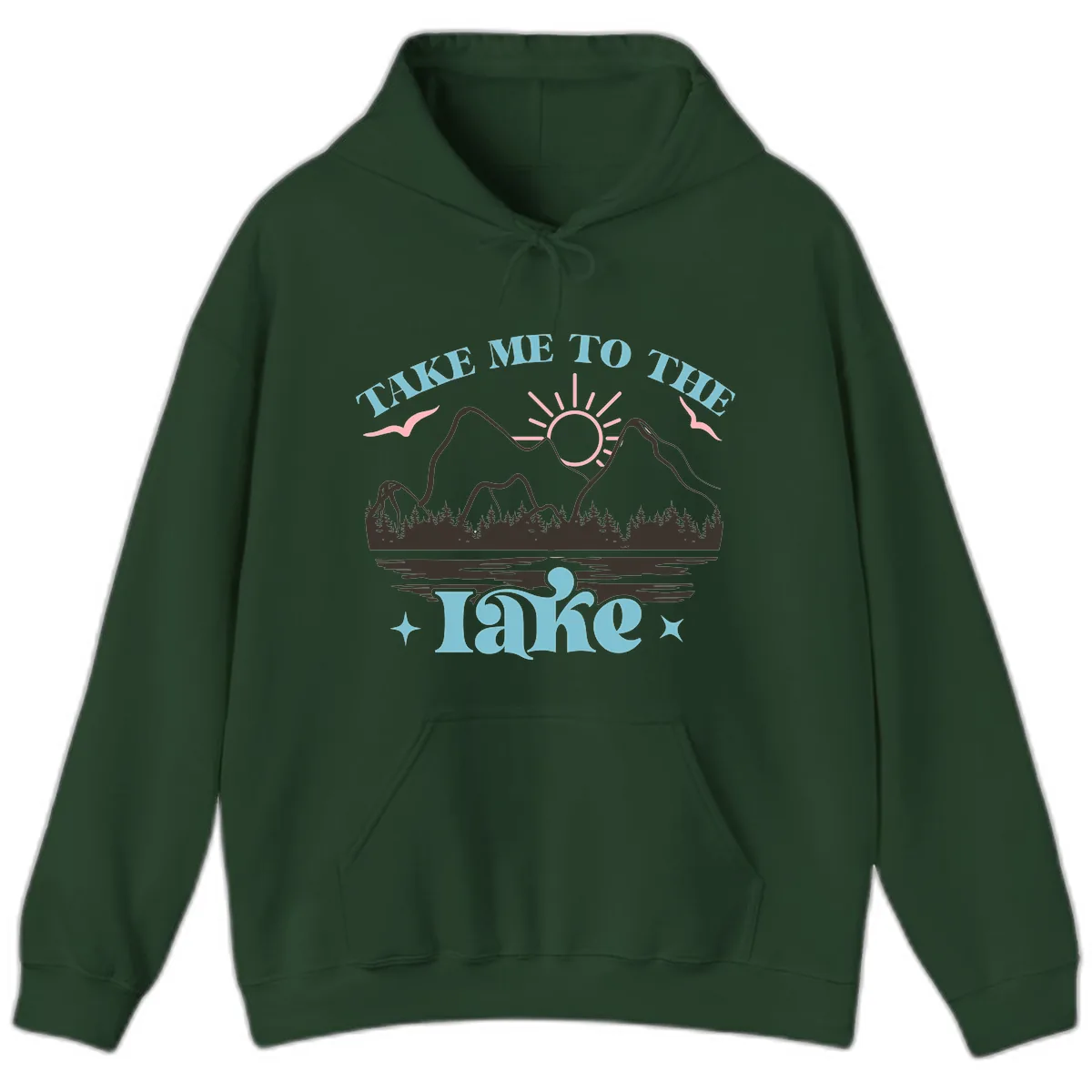 Take Me To The Lake Mountain Graphic Hoodie in Forest Green