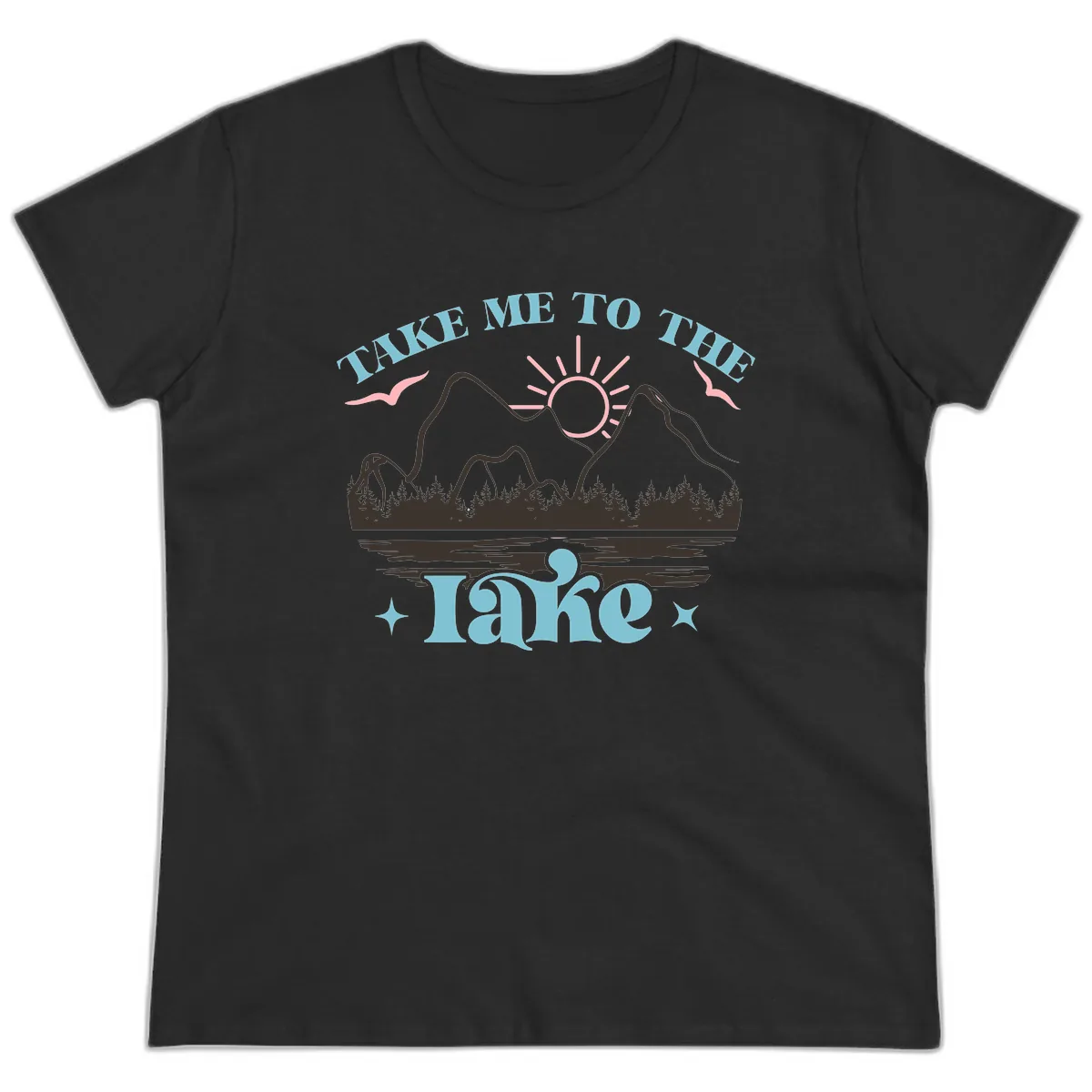 Take Me To The Lake Mountain Graphic Ladies Tee in Black