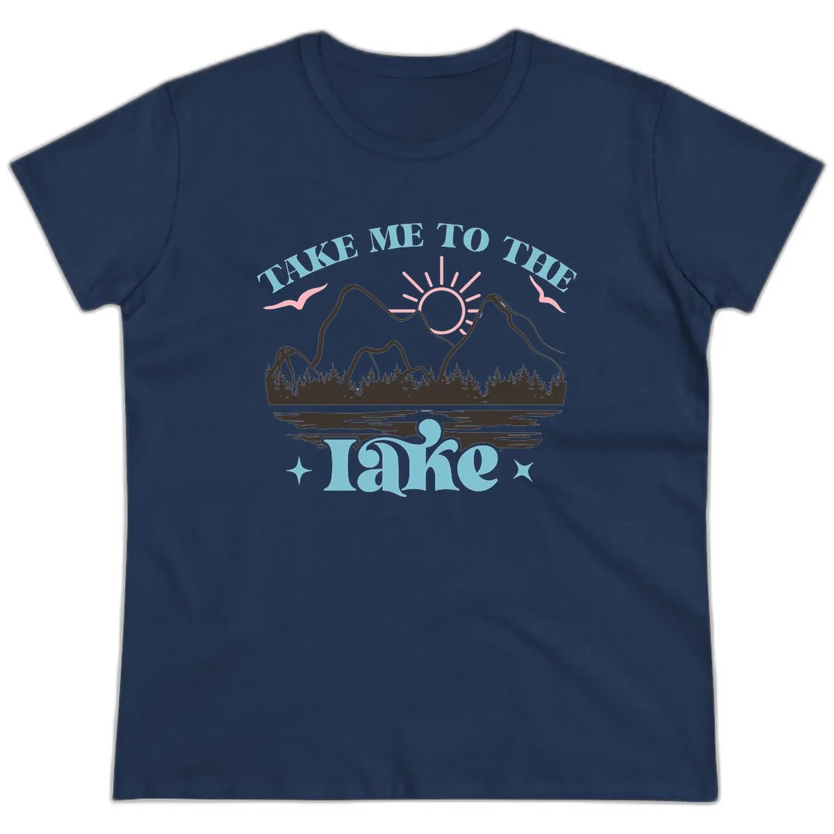 Take Me To The Lake Mountain Graphic Ladies Tee in Navy