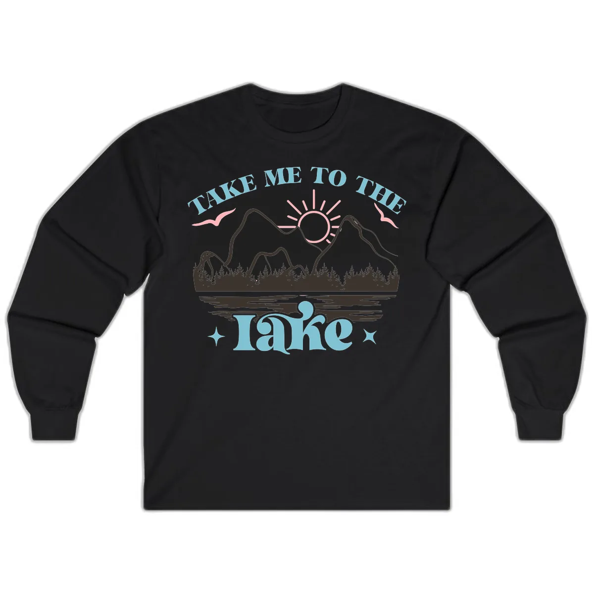 Take Me To The Lake Mountain Graphic Long Sleeve in Black