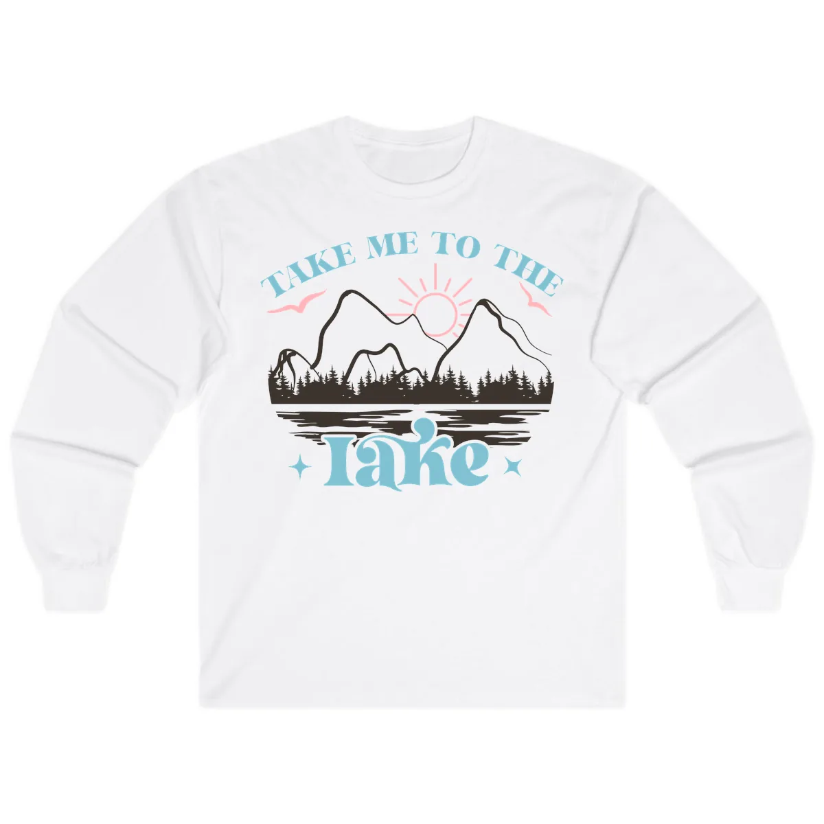 Take Me To The Lake Mountain Graphic Long Sleeve in White