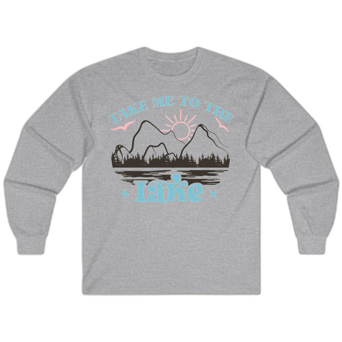 Take Me To The Lake Mountain Graphic Long Sleeve in Sport Grey