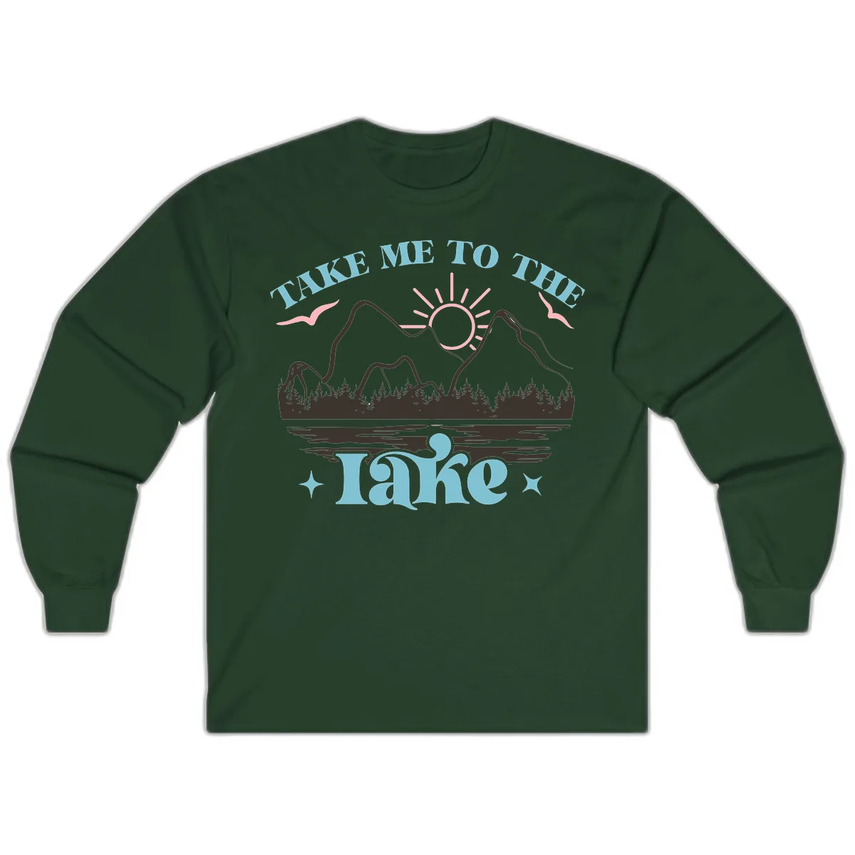 Take Me To The Lake Mountain Graphic Long Sleeve in Forest Green