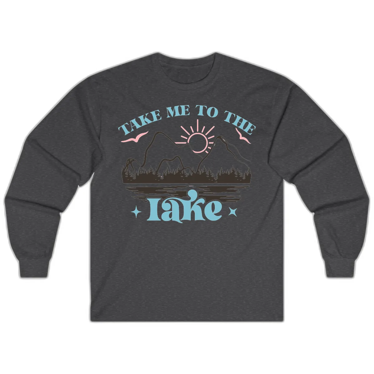 Take Me To The Lake Mountain Graphic Long Sleeve in Dark Heather