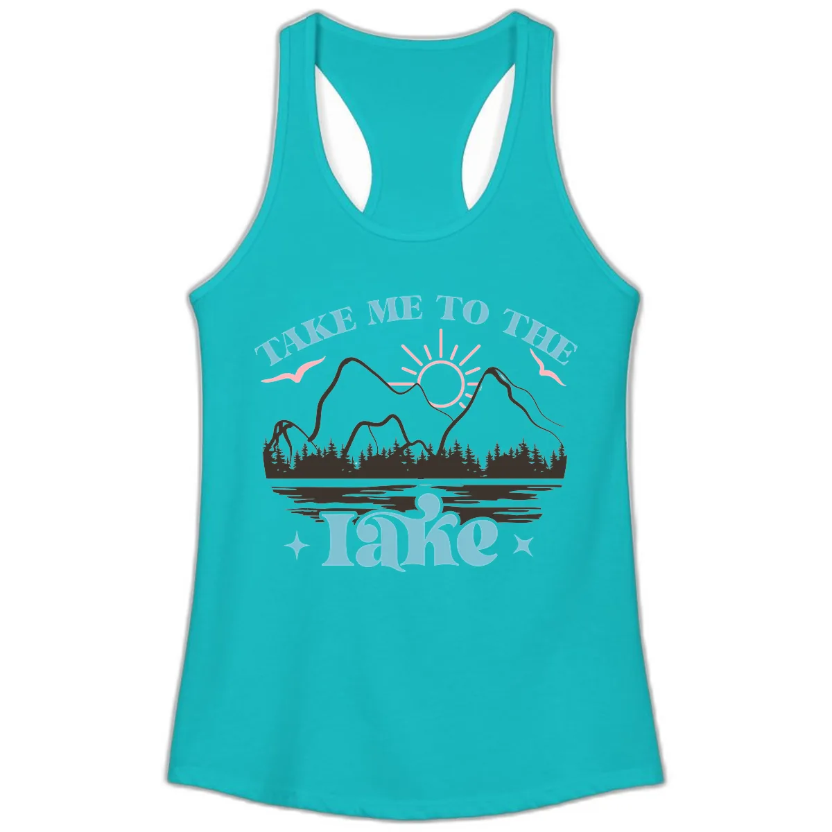 Take Me To The Lake Mountain Graphic Ladies Tank in Tahiti Blue