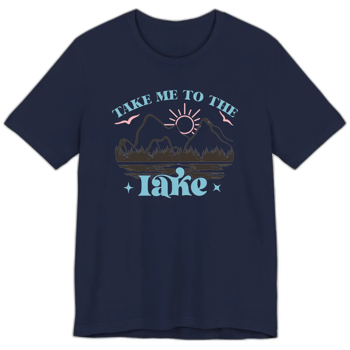 Take Me To The Lake Mountain Graphic Premium T-Shirt in Navy