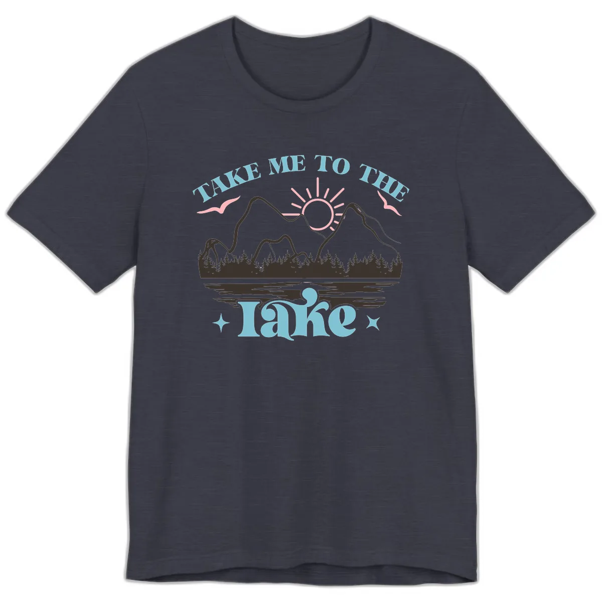 Take Me To The Lake Mountain Graphic Premium T-Shirt in Heather Midnight Navy
