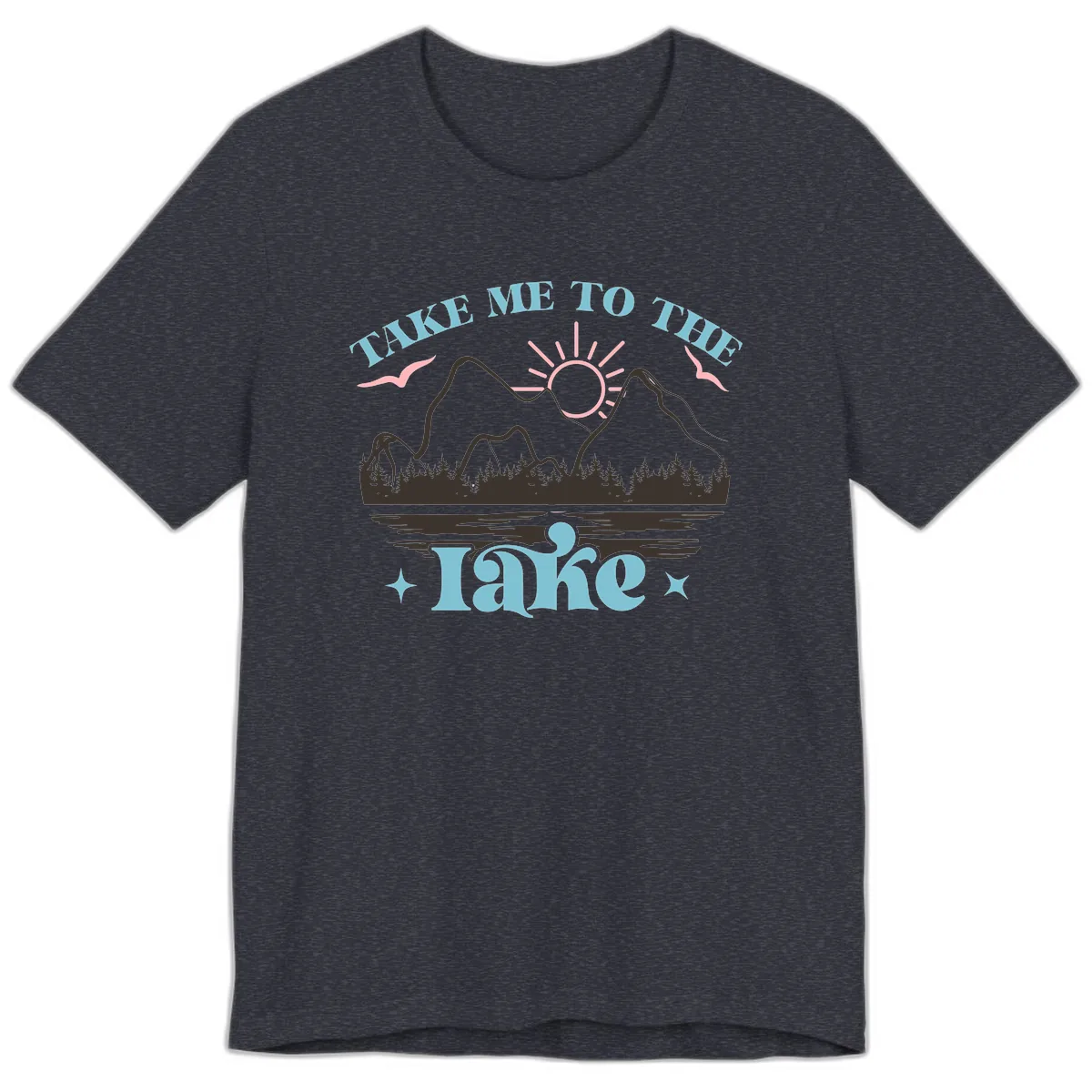 Take Me To The Lake Mountain Graphic Premium T-Shirt in Heather Navy