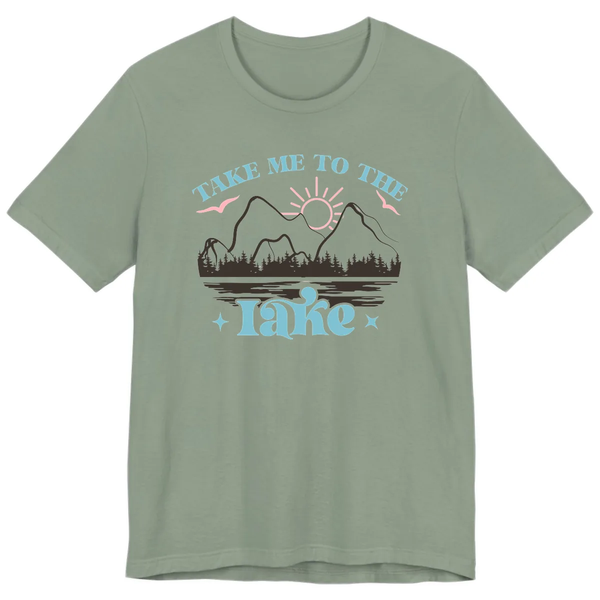 Take Me To The Lake Mountain Graphic Premium T-Shirt in Sage