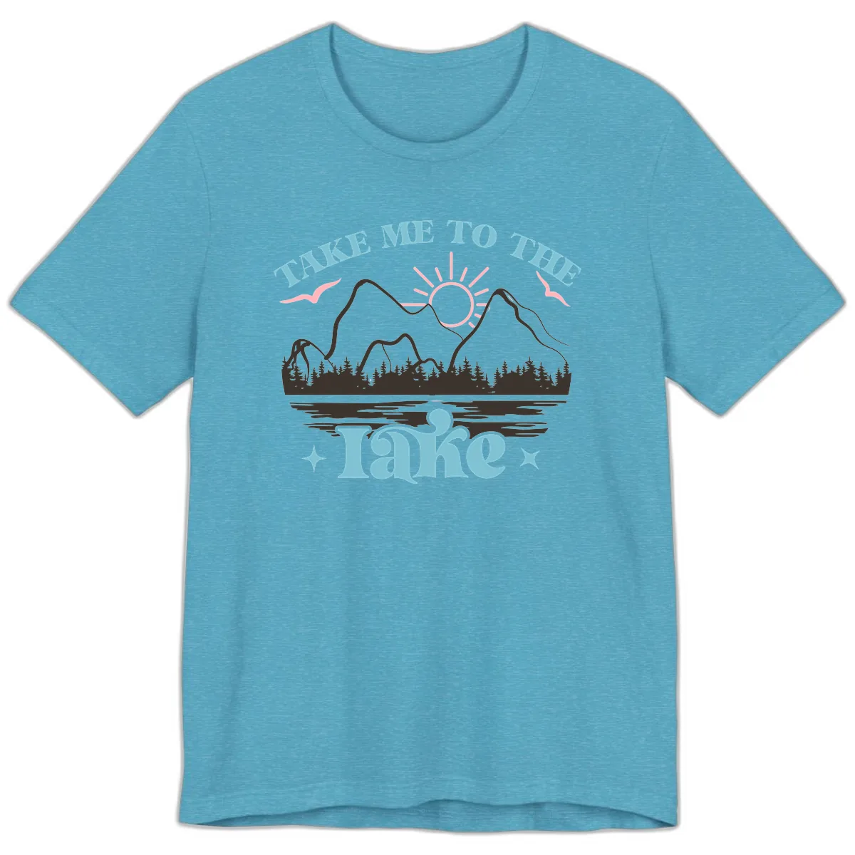 Take Me To The Lake Mountain Graphic Premium T-Shirt in Heather Aqua