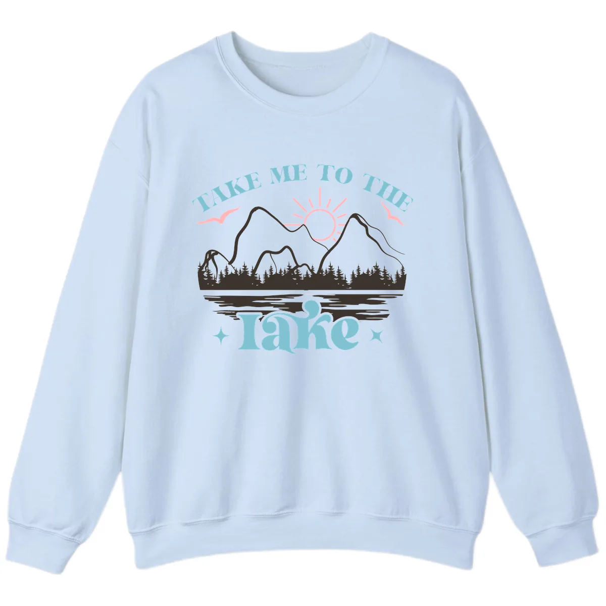 Take Me To The Lake Mountain Graphic Sweatshirt in Light Blue